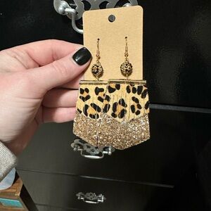 Leopard Print and Gold Glitter Earrings